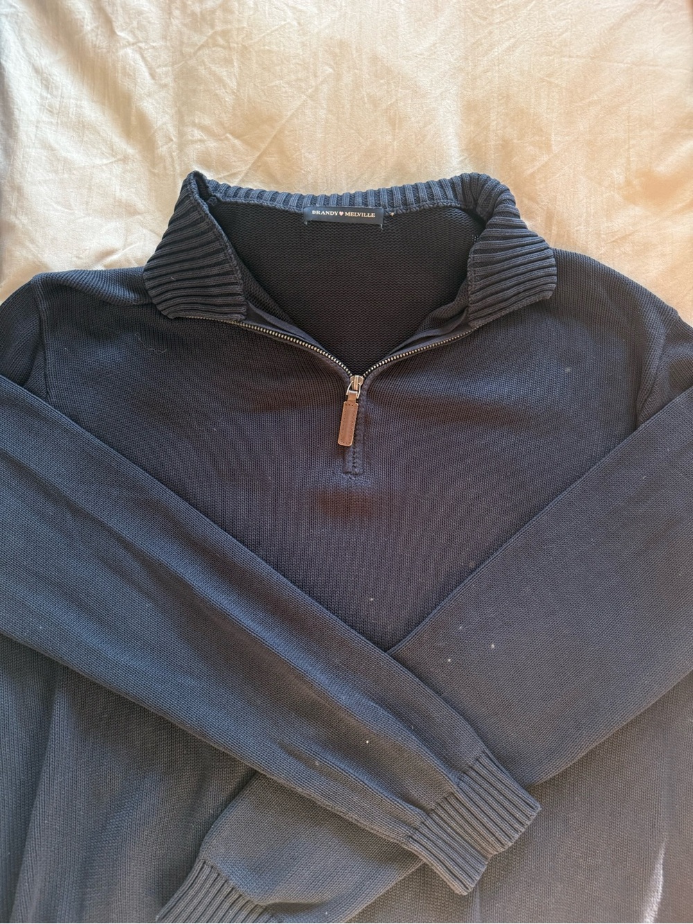 Brandy Melville Navy Half-Zip Knit Sweater